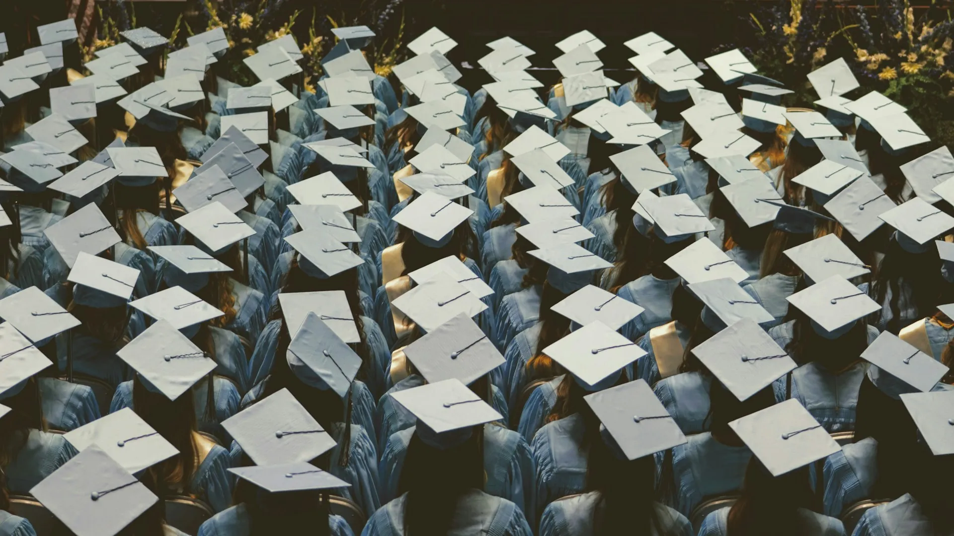 Graduation caps at a UK ceremony