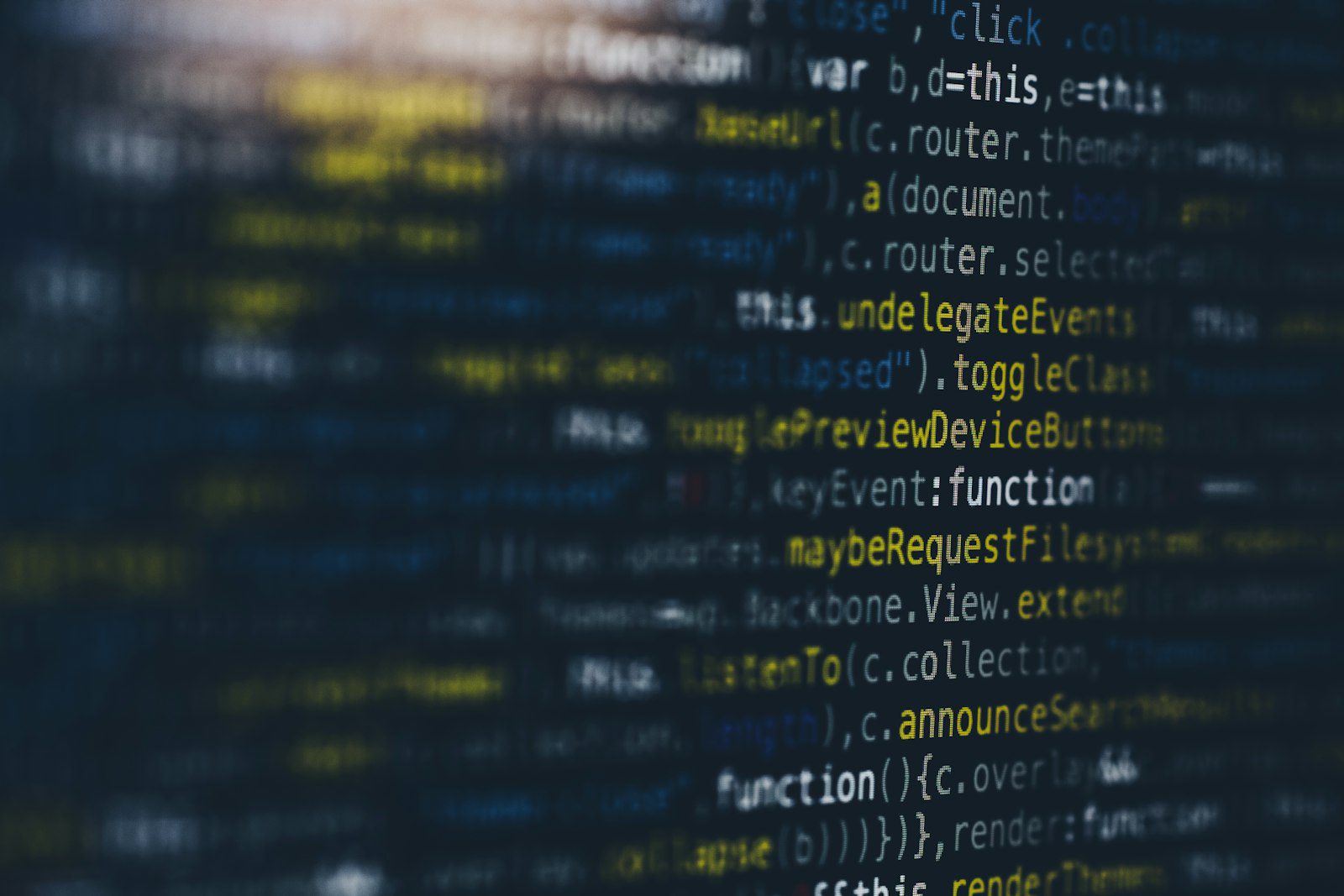 Programming code on a computer screen