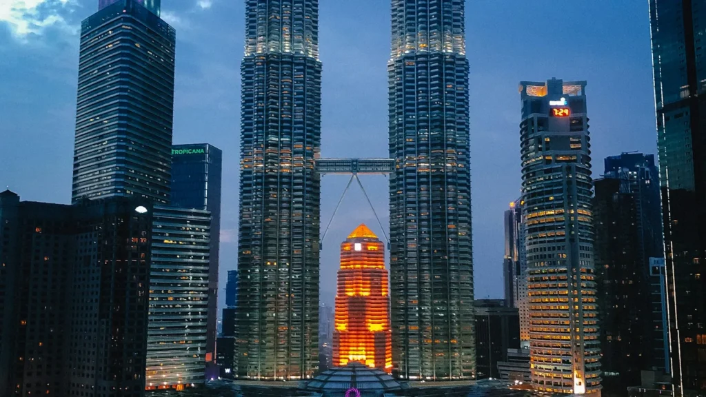 Petronas Twin Towers at dusk, Kuala Lumpur